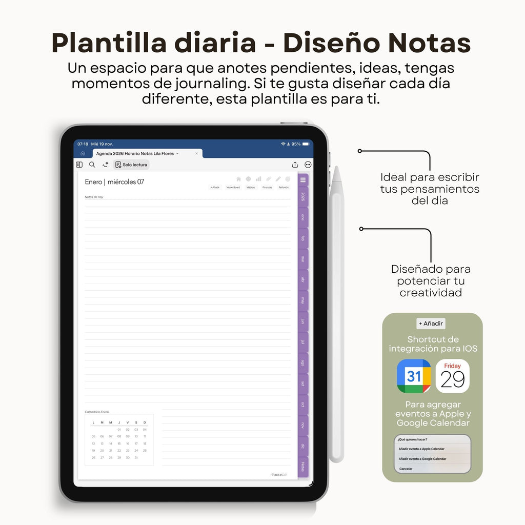 Agenda Digital Flores Lila 2026 Diaria