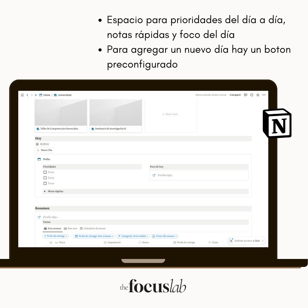 Universidad - Plantilla de Notion - Diseño de página mensual