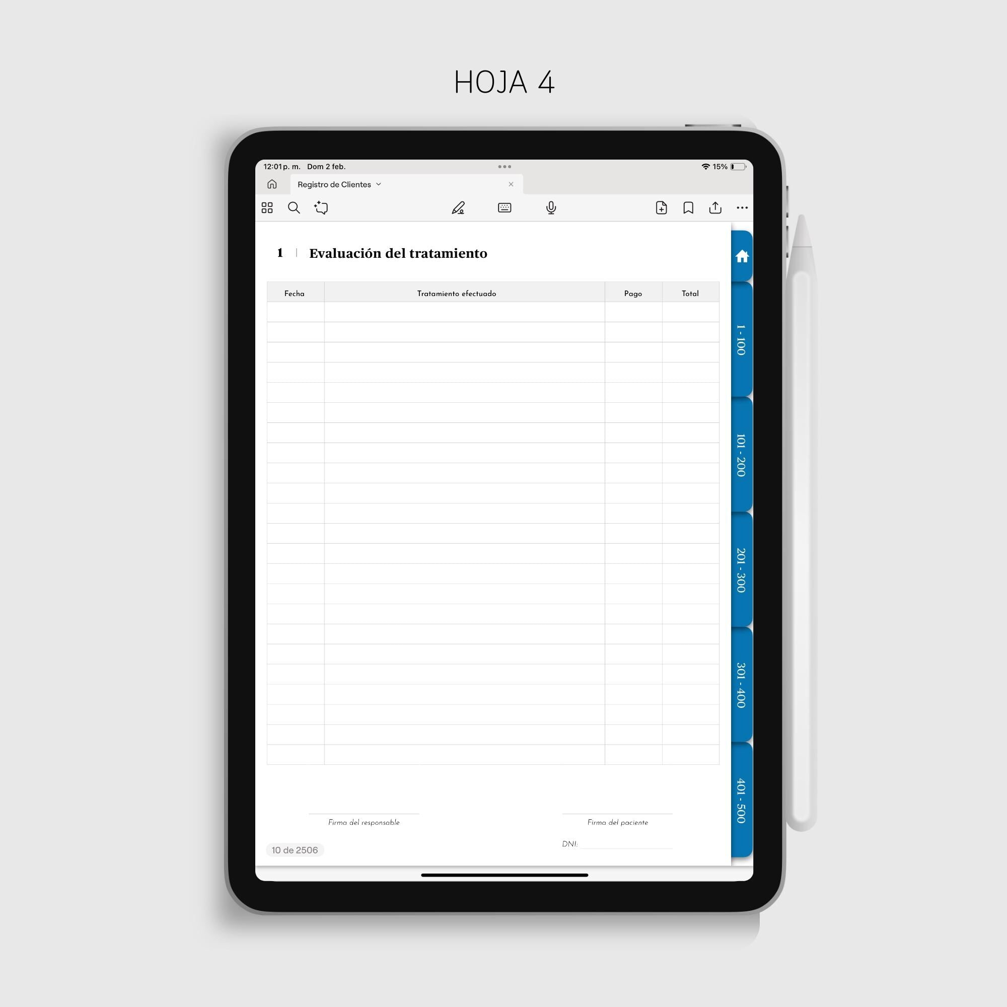Historia Clínica Dental Digital | Registro de Pacientes - Ejemplo de uso en GoodNotes