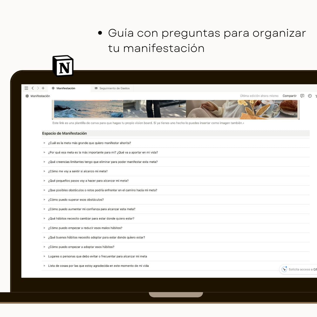 Guía de Manifestación Notion | Plantilla Digital + Vision Board