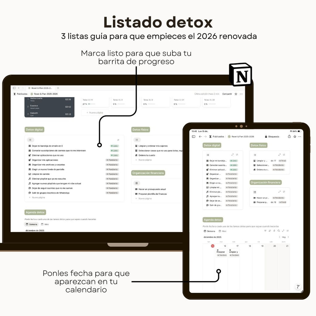 Reset & Plan 2026 - Plantilla de Notion - Diseño de página semanal