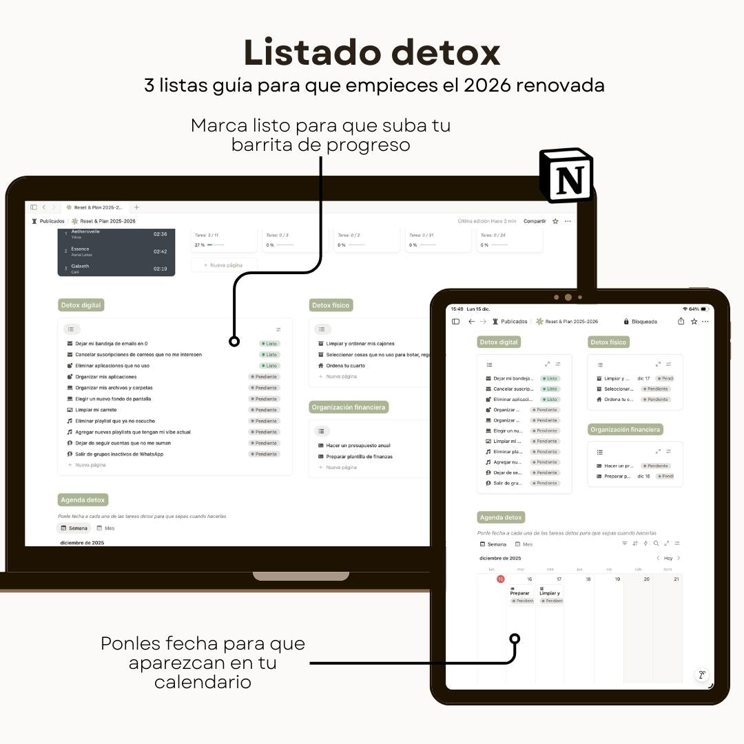 Reset & Plan 2026 - Plantilla de Notion - Diseño de página semanal