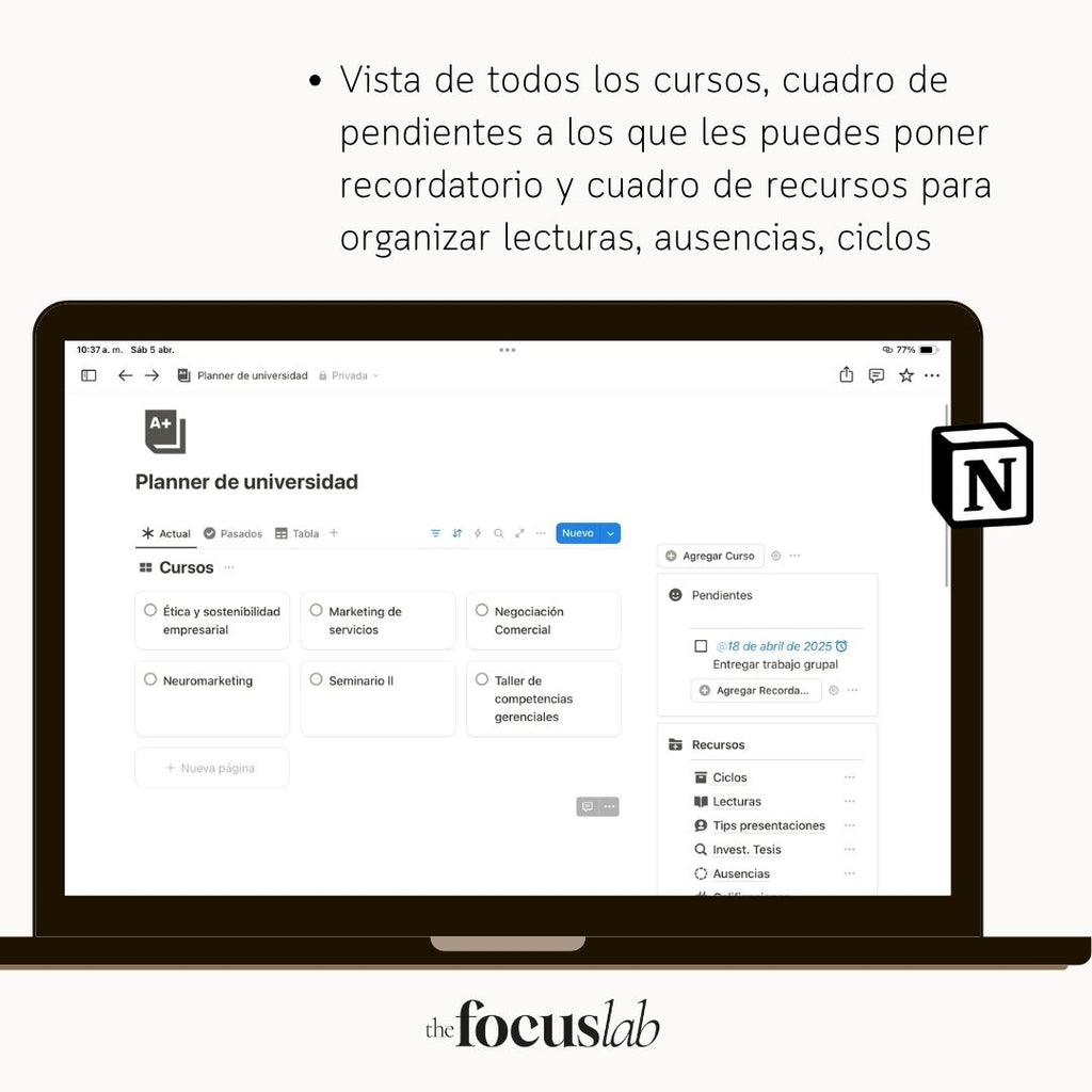Plantilla de Notion para la Universidad Y Tesis - Vista interior de páginas