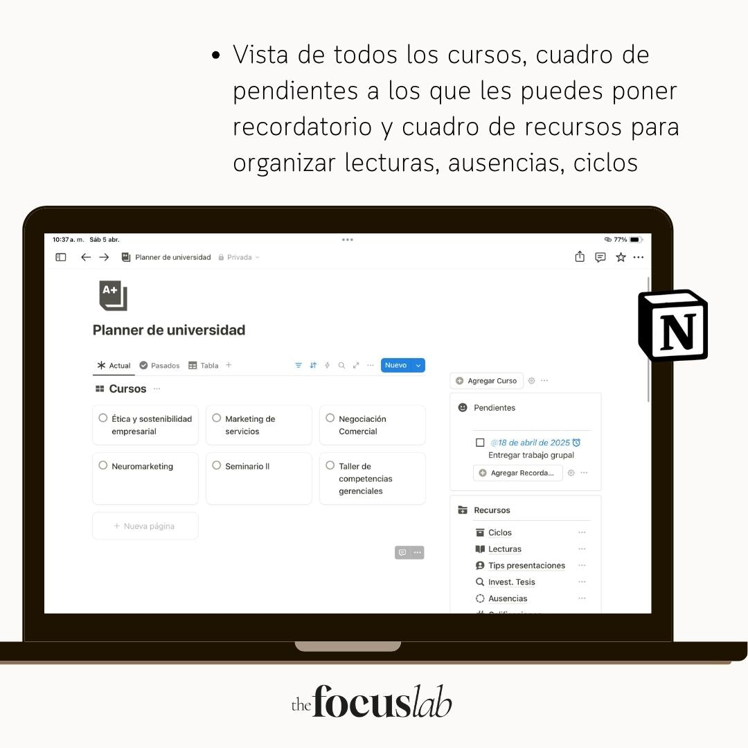 Plantilla de Notion para la Universidad Y Tesis - Vista interior de páginas