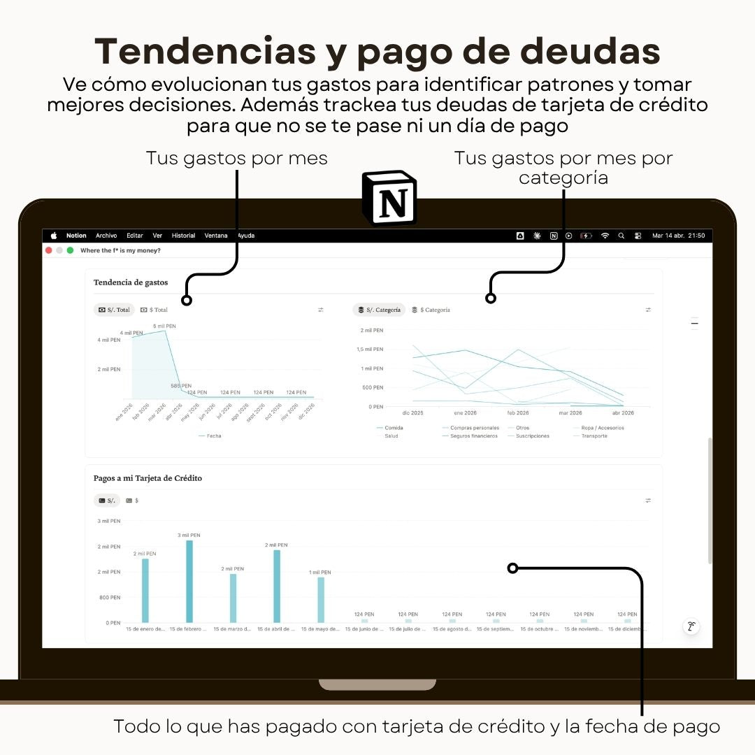 Seguimiento de Gastos | WTF is my money? | Plantilla Notion - Diseño de página semanal