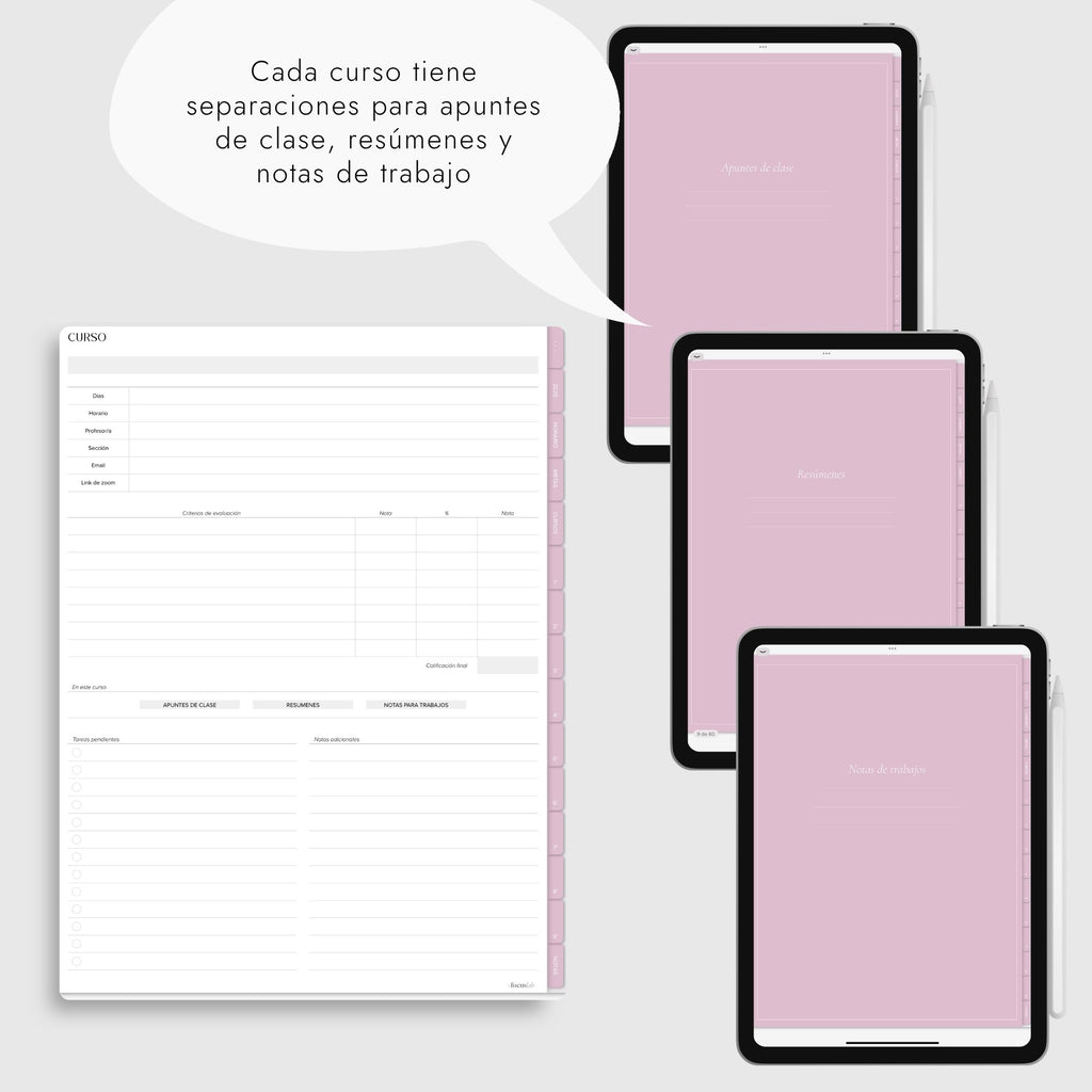 Cuaderno Digital Universidad | UPlanner rosado | Stickers