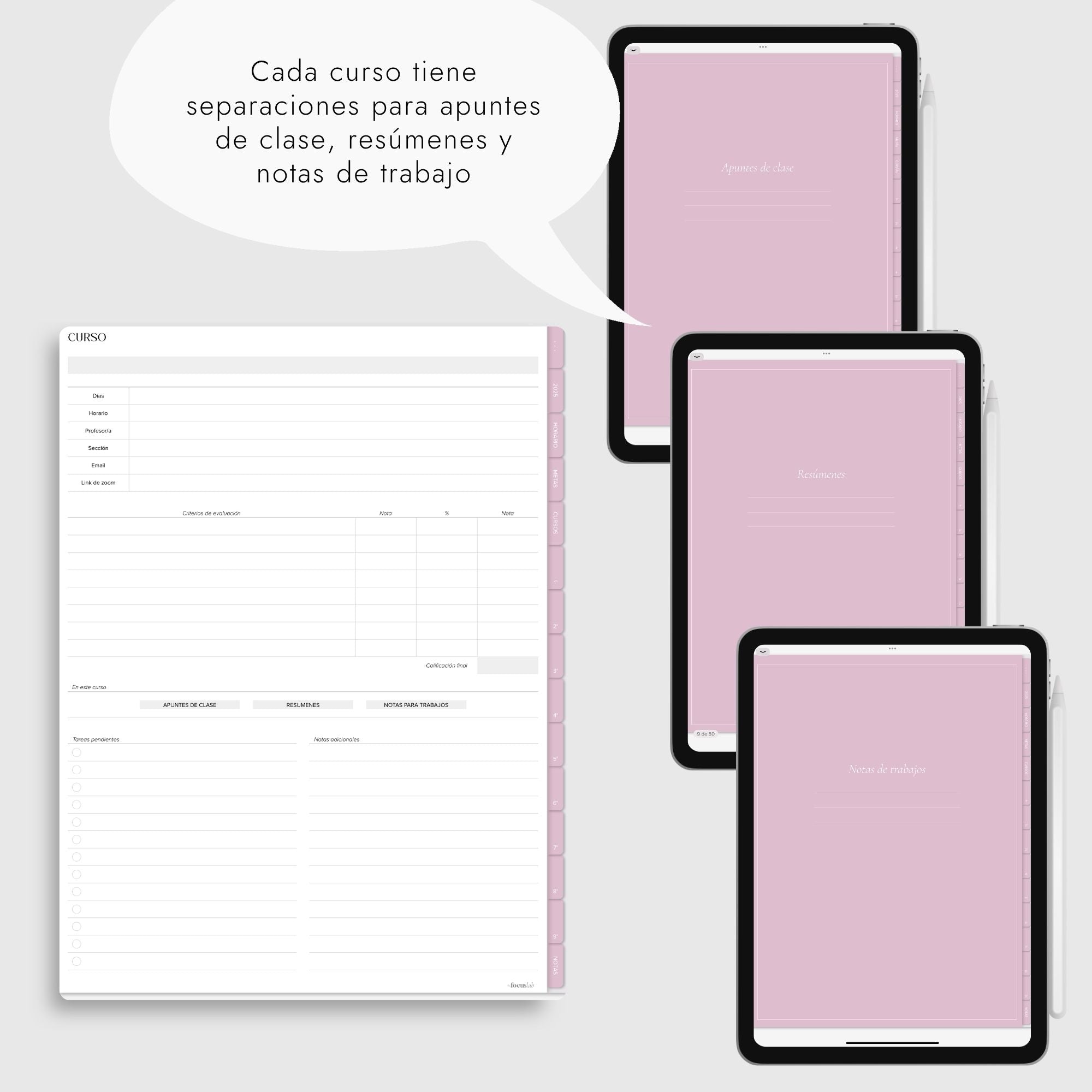 Cuaderno Digital Universidad | UPlanner rosado | Stickers