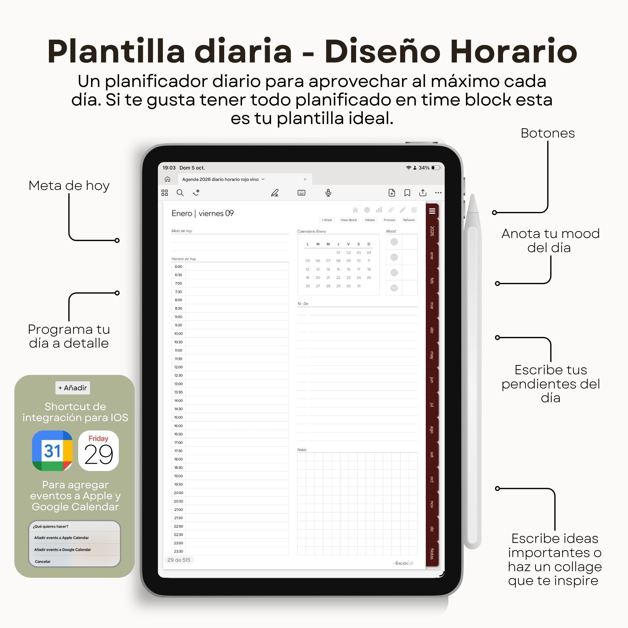 Agenda Digital Rojo Vino 2026 Diaria - Portada del planner digital