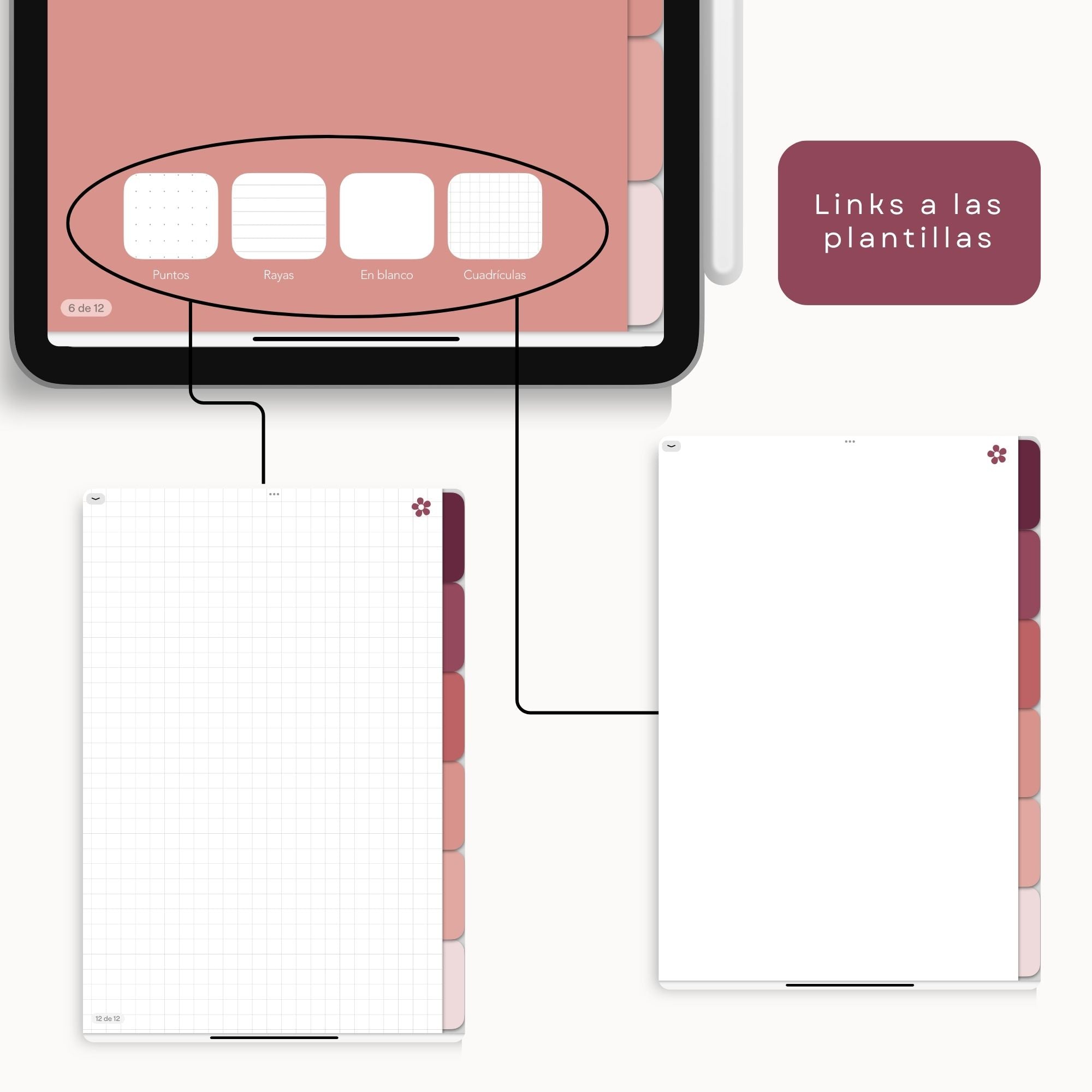Cuaderno de Notas Digital Rosado | PDF interactivo - Diseño de página semanal