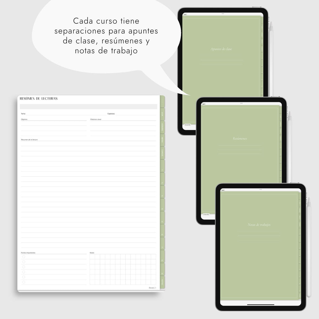 Cuaderno Digital Universidad | UPlanner Matcha | Stickers