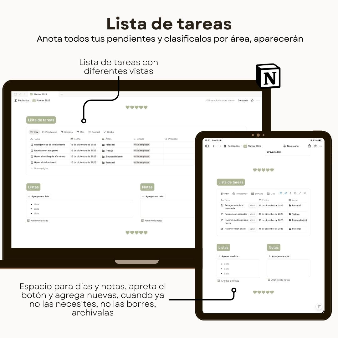 Planner 2026 - Plantilla de Notion - Diseño de página semanal