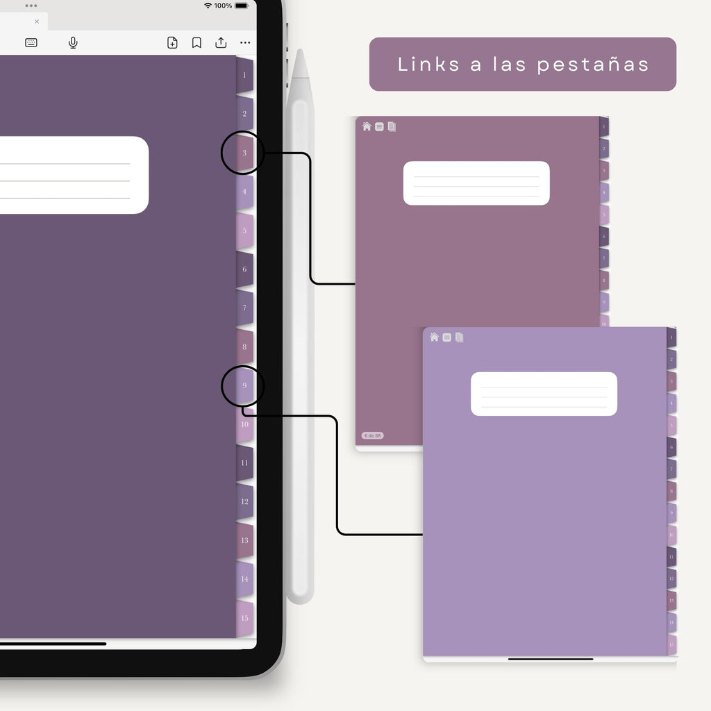 Cuaderno de Notas Digital Interactivo Morado - Diseño de página semanal