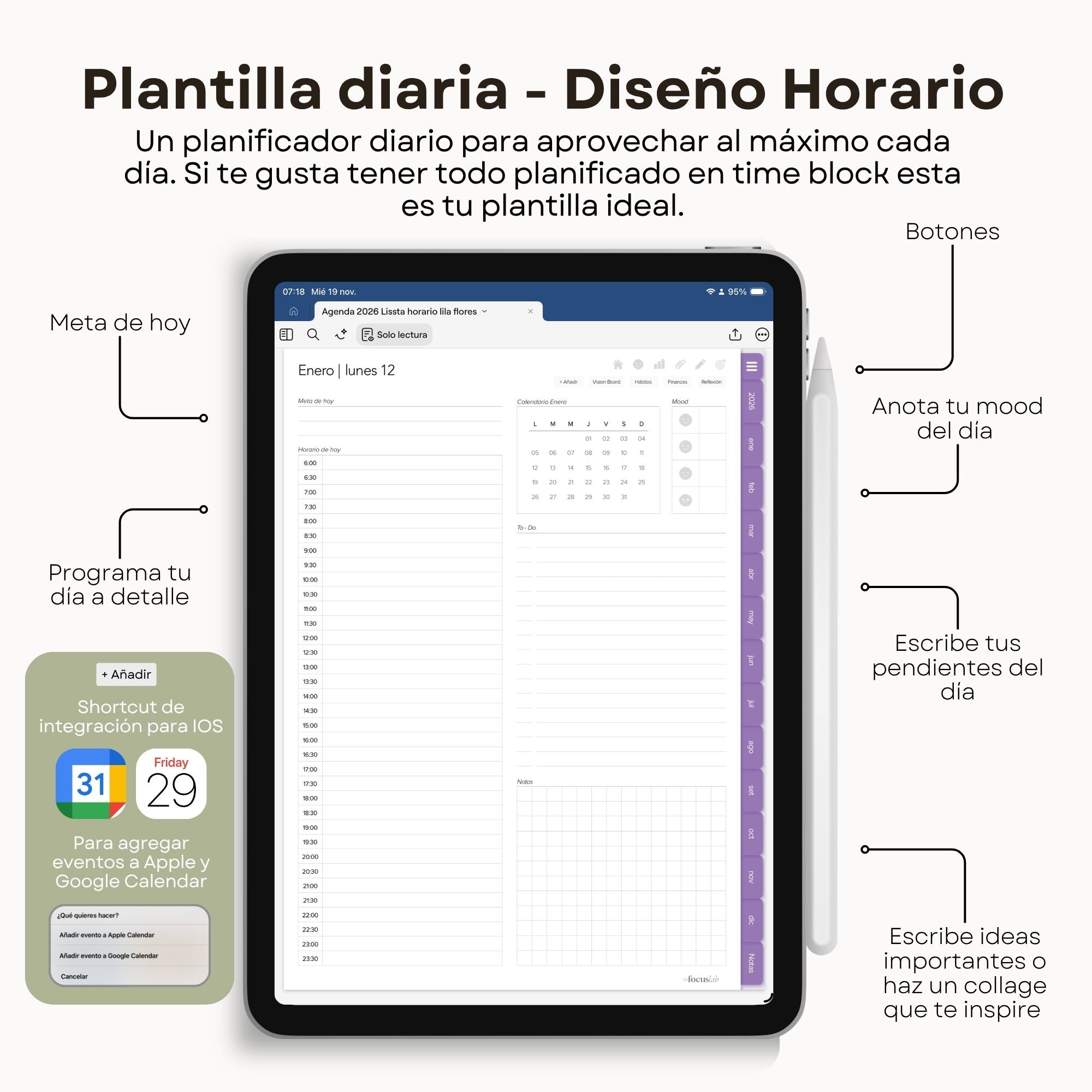 Agenda Digital Flores Lila 2026 Diaria