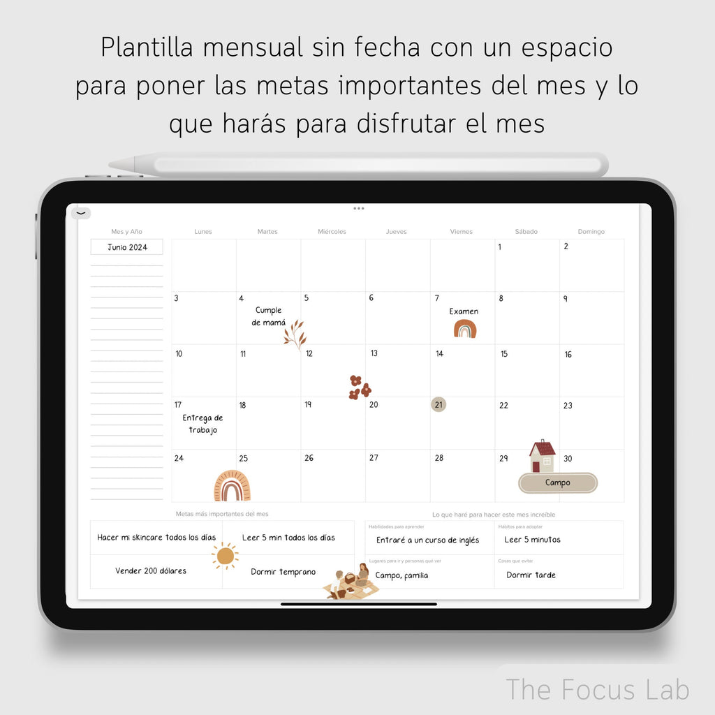 Agenda de Desarrollo Personal Digital Sin Fecha - Detalle de diseño