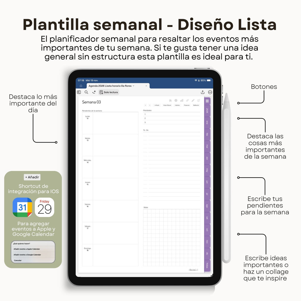 Agenda Digital Flores Lila 2026 Diaria