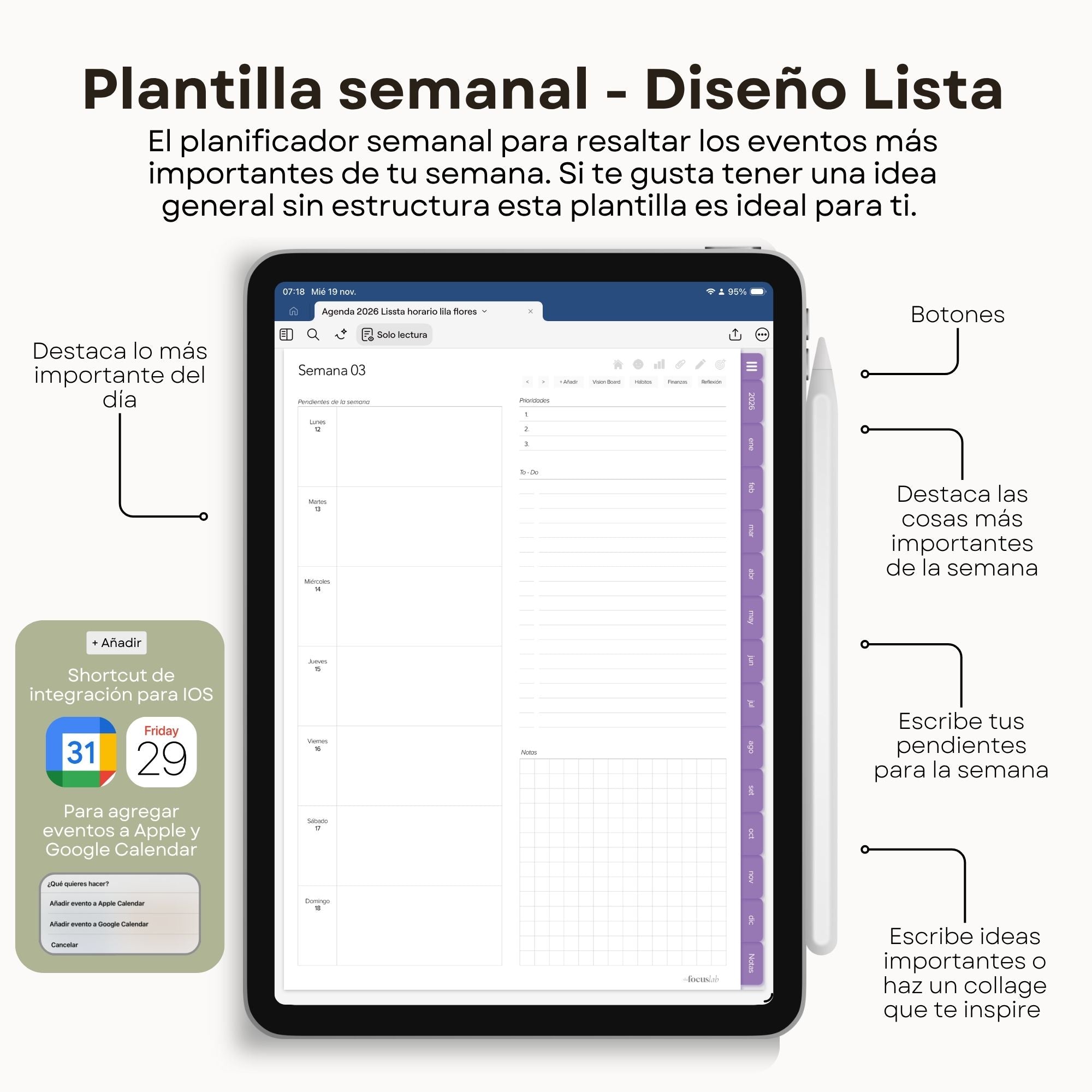 Agenda Digital Flores Lila 2026 Diaria