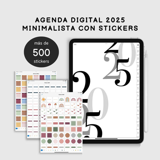 Agenda Digital 2025 Minimalista con Links para iPad con MÁS de 500 STICKERS