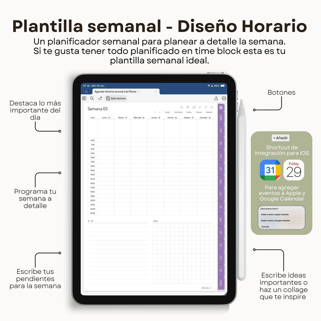 Agenda Digital Flores Lila 2026 Diaria