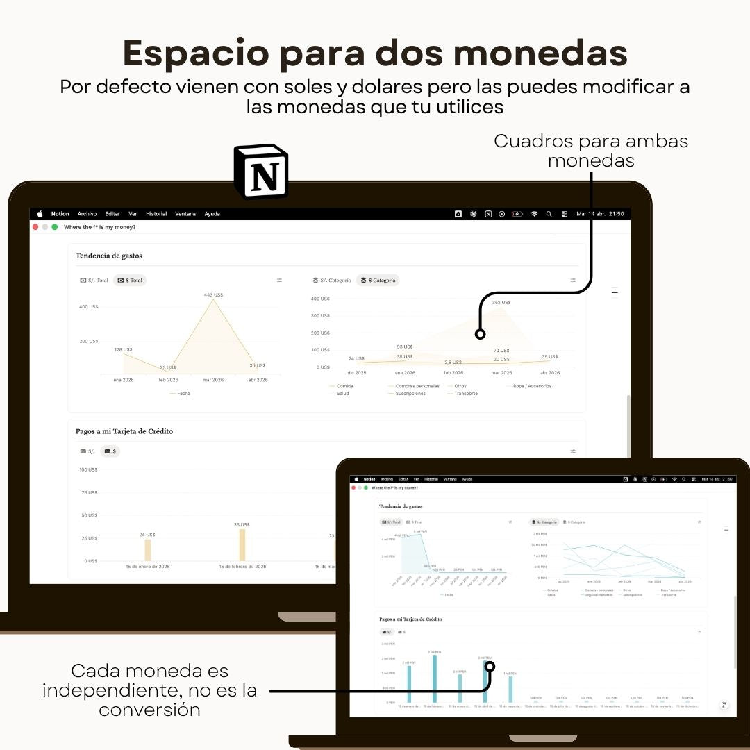 Seguimiento de Gastos | WTF is my money? | Plantilla Notion - Diseño de página mensual