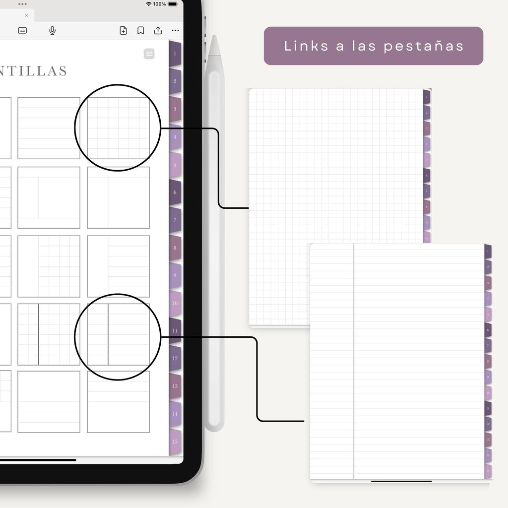 Cuaderno de Notas Digital Interactivo Morado - Diseño de página mensual