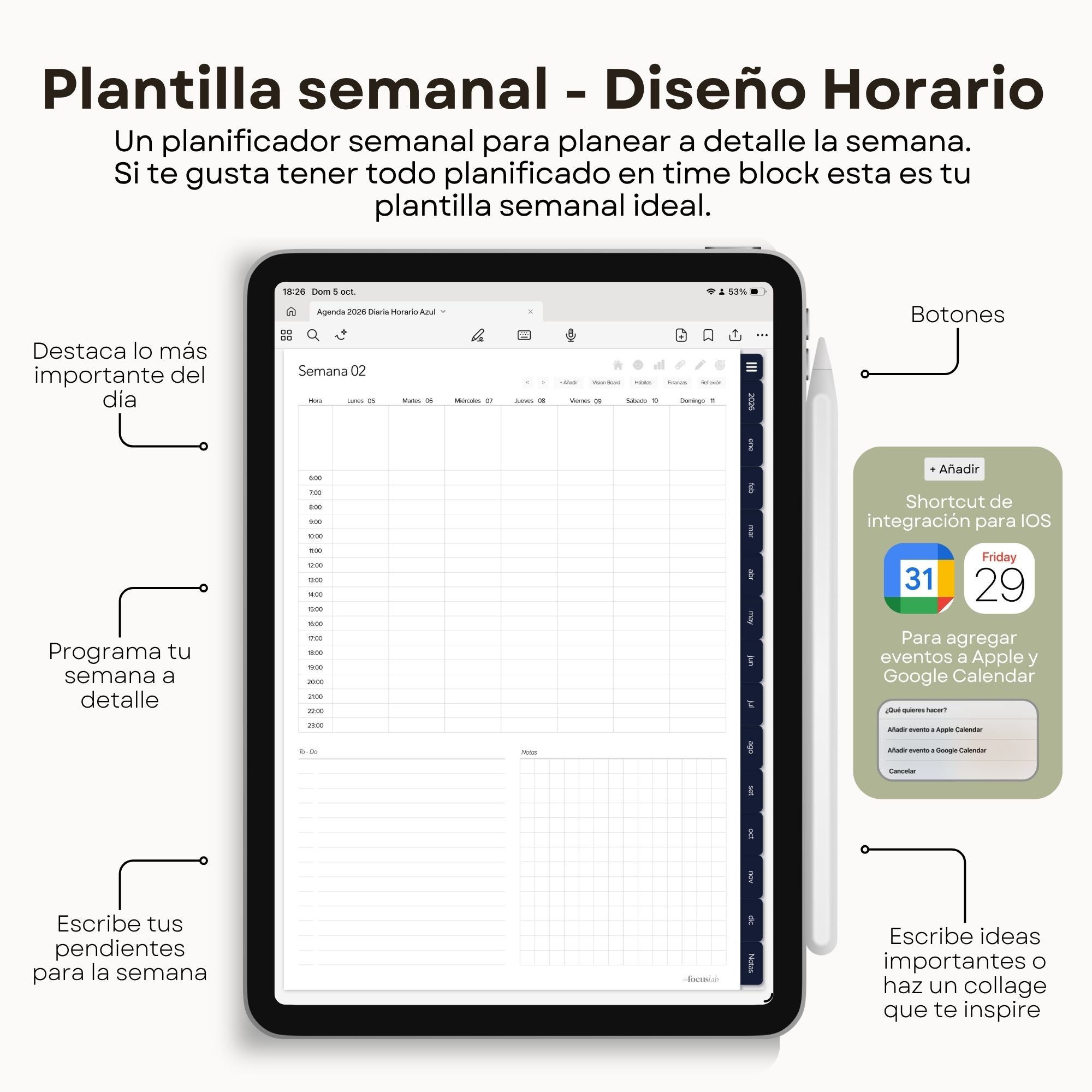 Agenda Digital Azul 2026 Diaria - Detalle de navegación