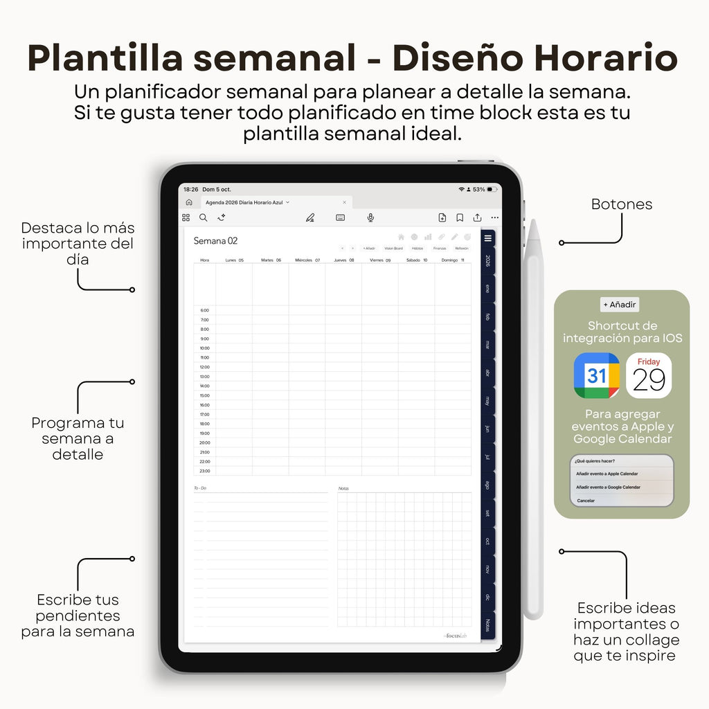 Agenda Digital Azul 2026 Diaria