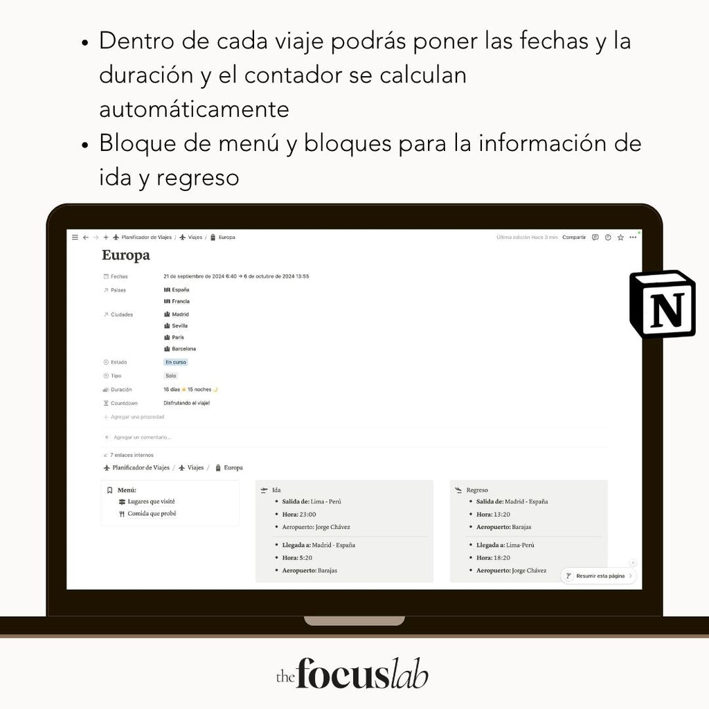 Planificador de Viajes Notion | Plantilla Digital Interactiva - Diseño de página mensual