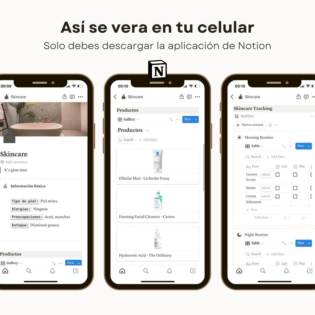 Skincare Board en Notion | Plantilla Digital para Rutina de Cuidado de Piel - Diseño de página mensual