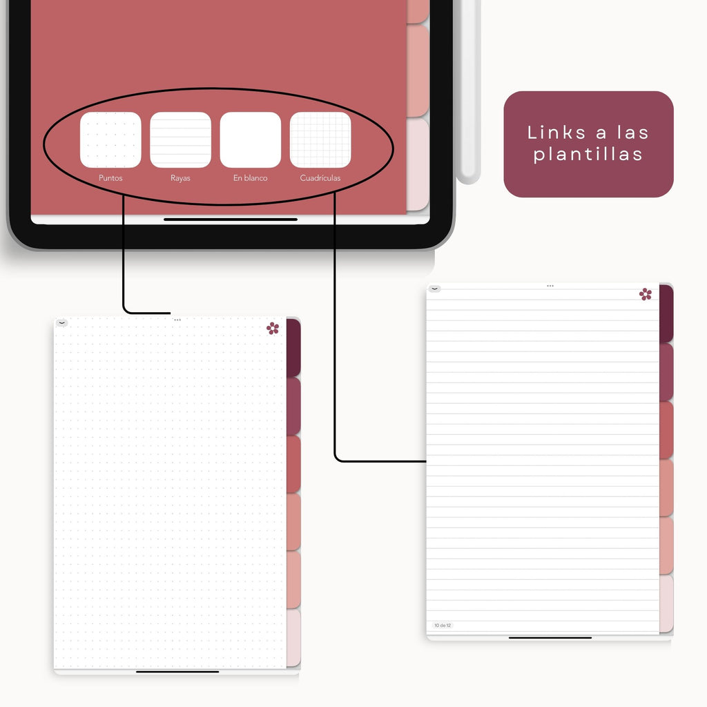 Cuaderno de Notas Digital Rosado | PDF interactivo - Diseño de página mensual
