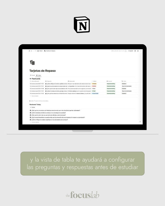 Tarjetas de repaso interactivas para la universidad (Flashcards) - Plantilla de Notion