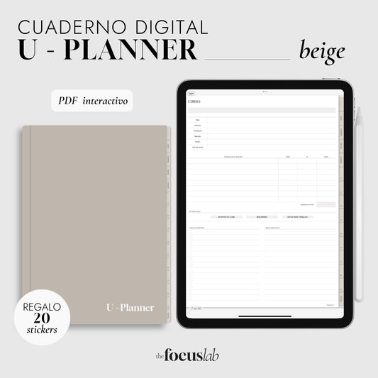 UPlanner Beige - Cuaderno digital interactivo para la universidad con STICKERS de regalo