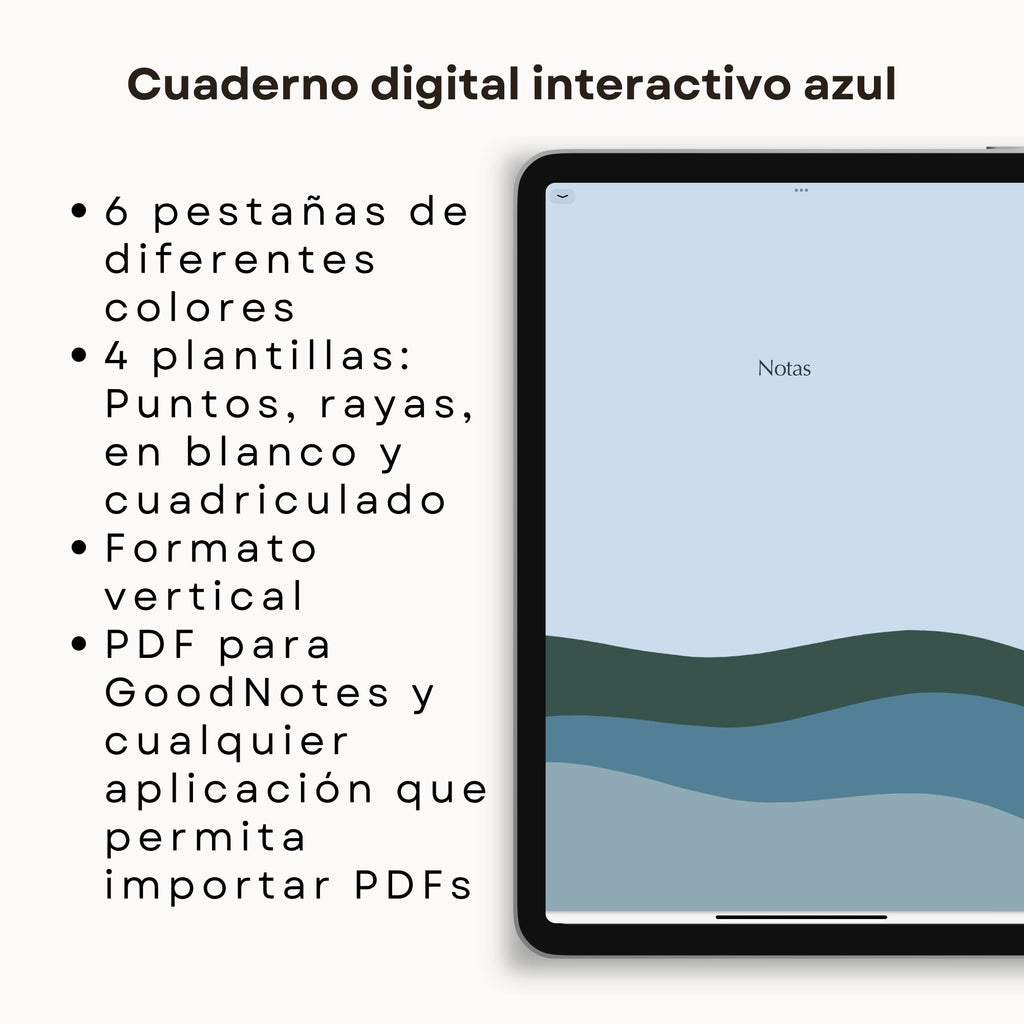 Cuaderno de Notas Digital Azul | PDF interactivo - Detalle de diseño