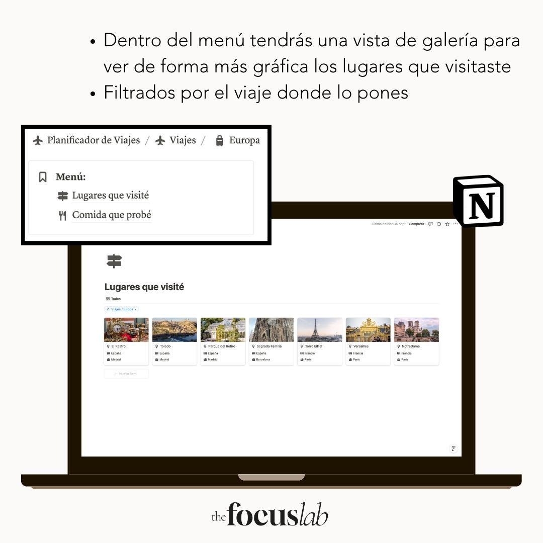 Planificador de Viajes Notion | Plantilla Digital Interactiva - Detalle de diseño