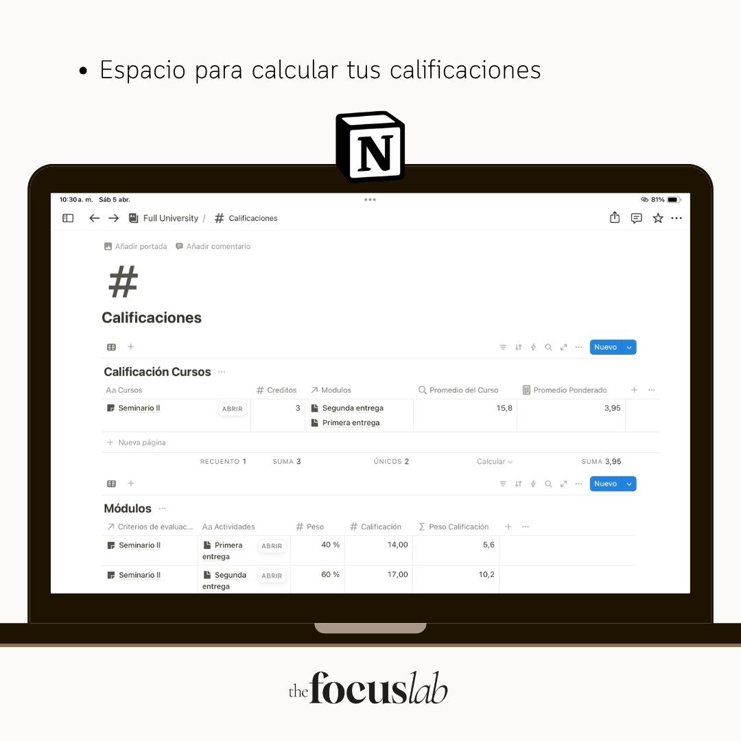 Plantilla de Notion para la Universidad Y Tesis - Diseño de página mensual