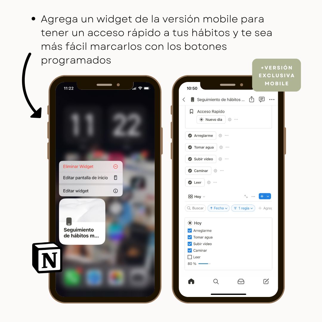 Seguimiento de Hábitos en Notion | Habit Tracker Digital - Detalle de diseño