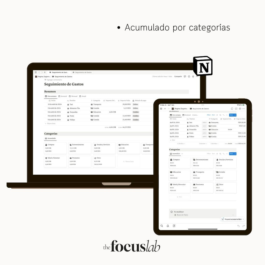 Seguimiento de Gastos | Plantilla de Notion - Detalle de diseño