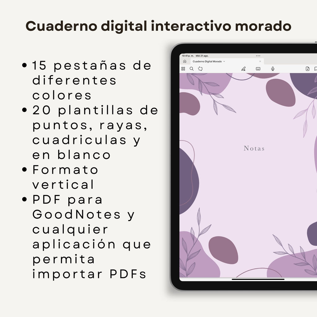 Cuaderno de Notas Digital Interactivo Morado - Detalle de diseño