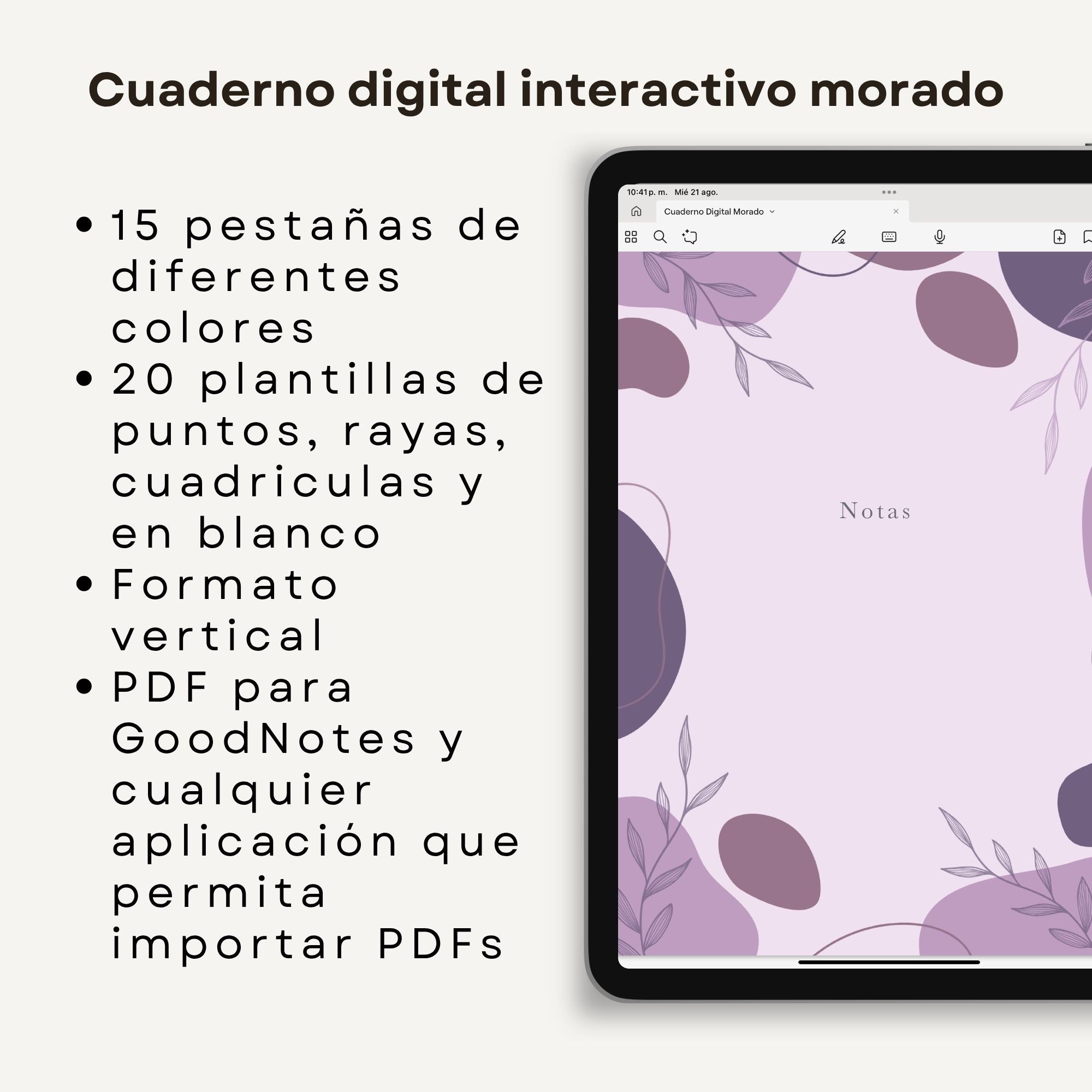 Cuaderno de Notas Digital Interactivo Morado - Detalle de diseño