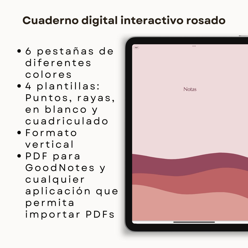 Cuaderno de Notas Digital Rosado | PDF interactivo - Detalle de diseño