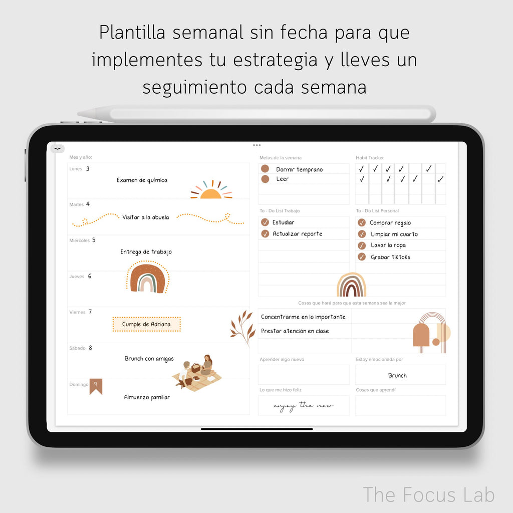 Agenda de Desarrollo Personal Digital Sin Fecha - Ejemplo de uso en GoodNotes