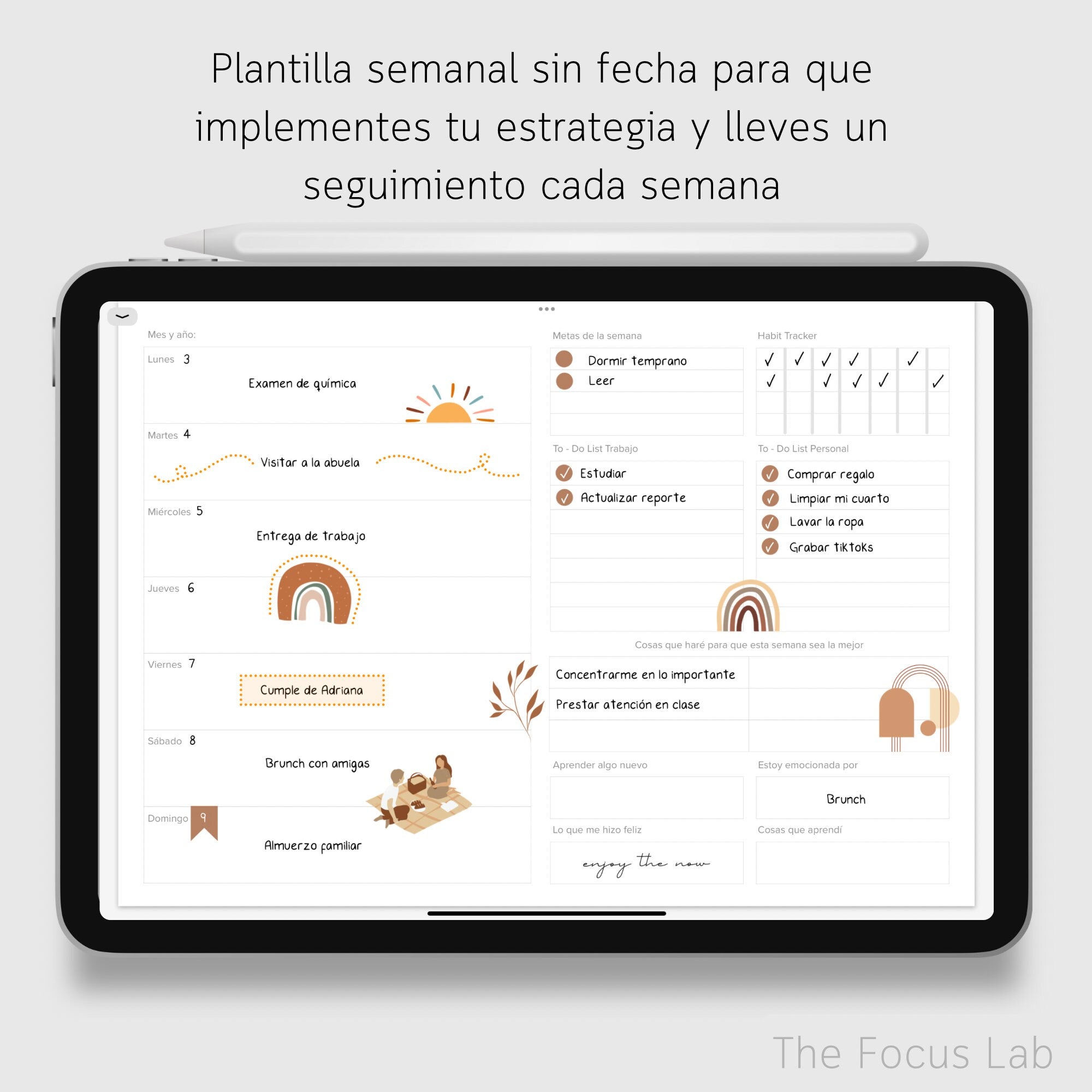 Agenda de Desarrollo Personal Digital Sin Fecha - Ejemplo de uso en GoodNotes