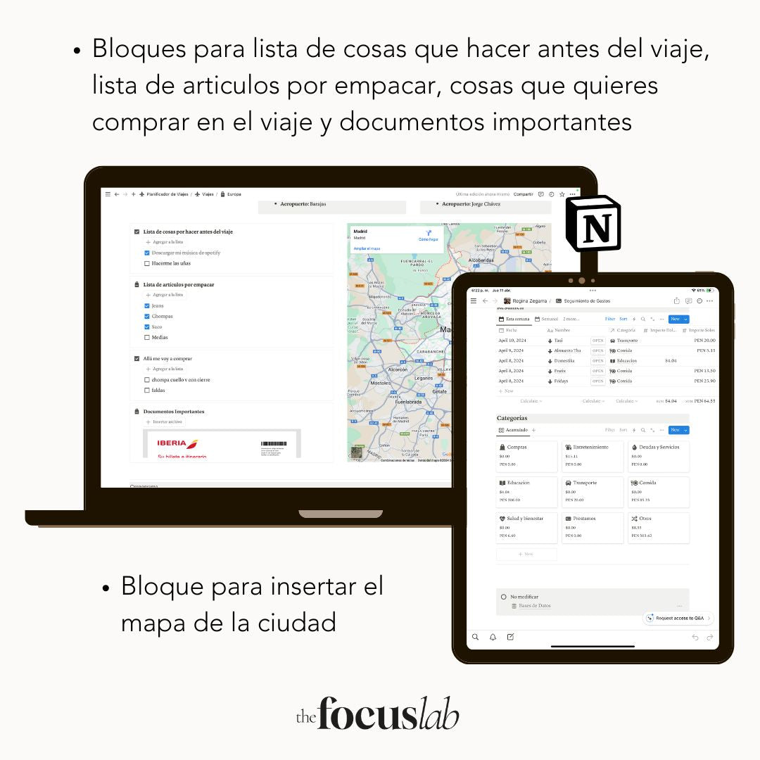 Planificador de Viajes Notion | Plantilla Digital Interactiva - Página de hábitos y metas