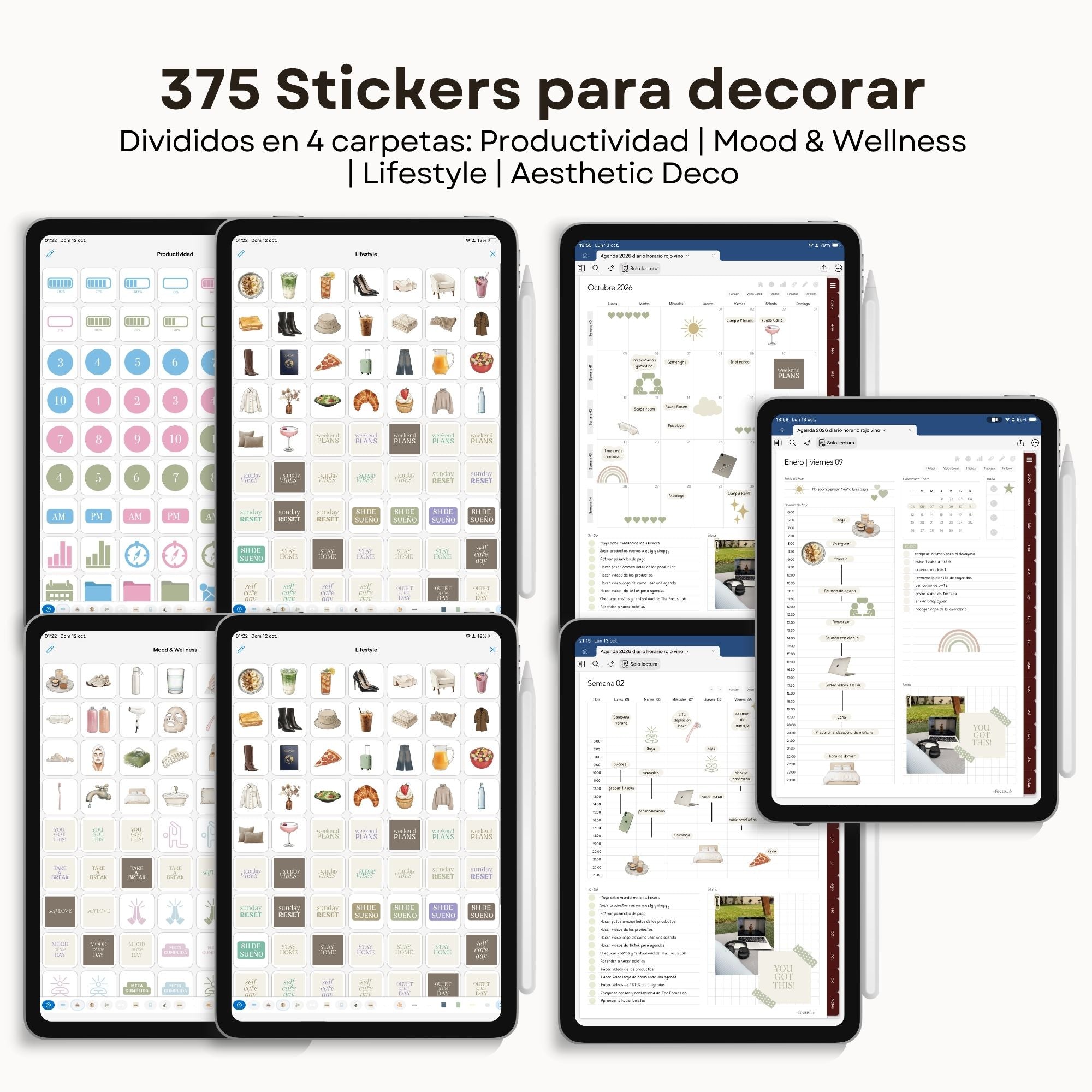 Agenda Digital Rojo Vino 2026 Diaria - Previsualización completa