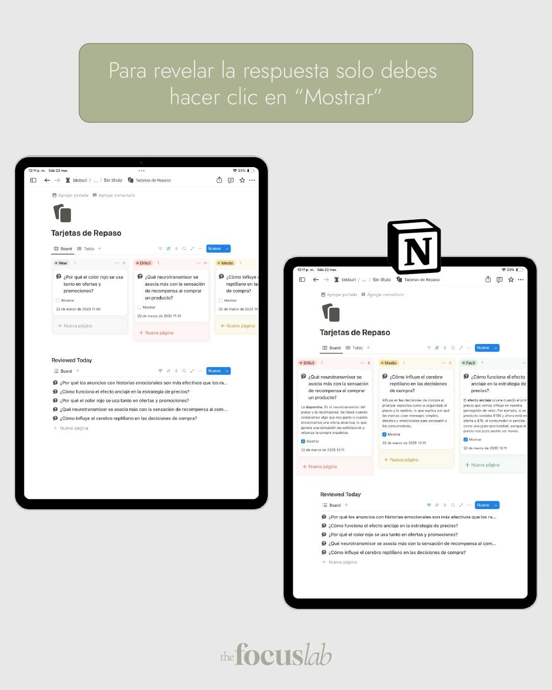 Tarjetas de repaso (Flashcards) - Notion - Diseño de página semanal