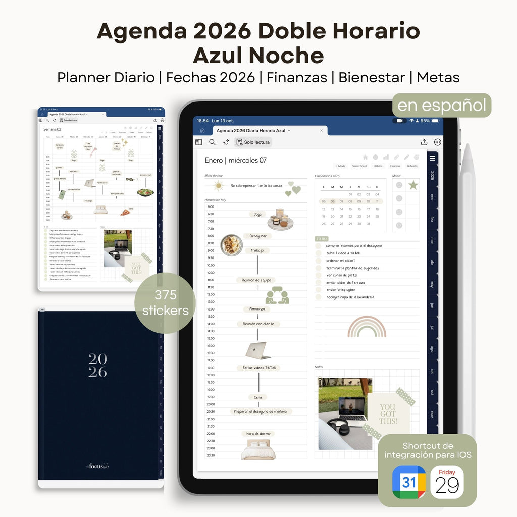 Agenda Digital Azul 2026 Diaria - Vista principal para iPad