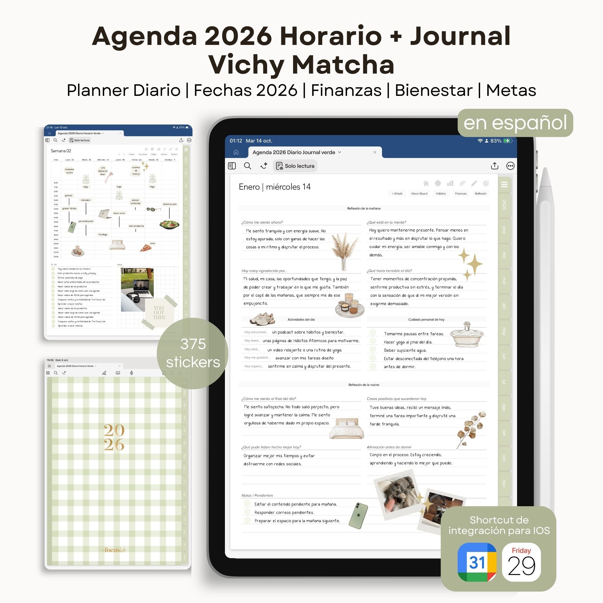 Agenda Digital Vichy Matcha 2026 Diaria - Diseño de página semanal