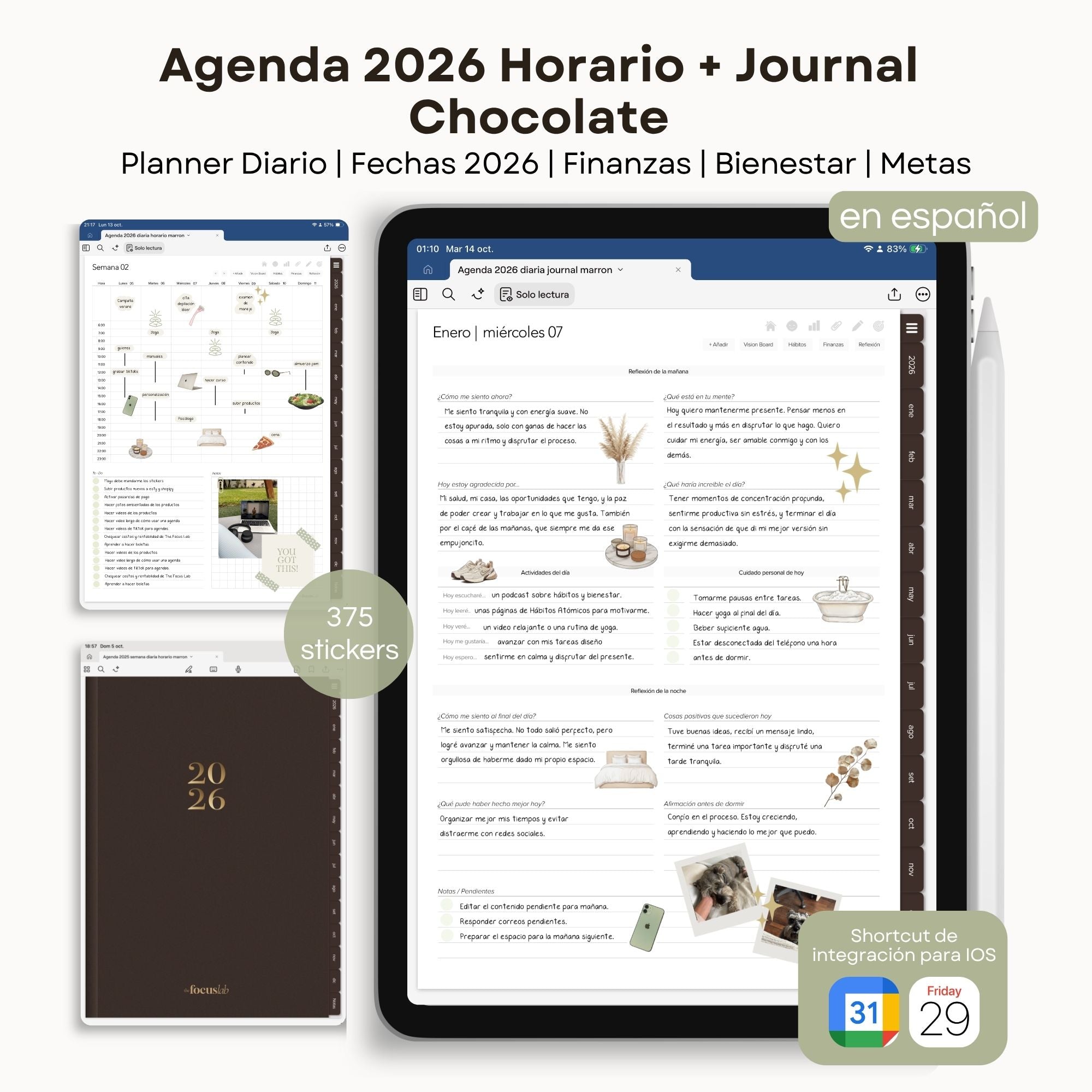 Agenda Digital Chocolate 2026 Diaria - Diseño de página semanal