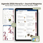 Agenda Digital Magenta 2026 Diaria - Diseño de página semanal
