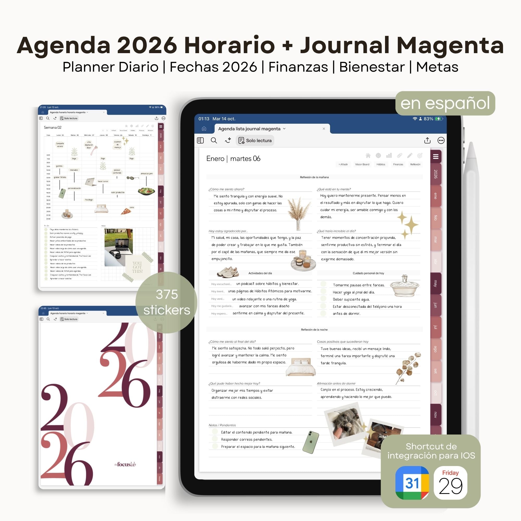 Agenda Digital Magenta 2026 Diaria - Diseño de página semanal