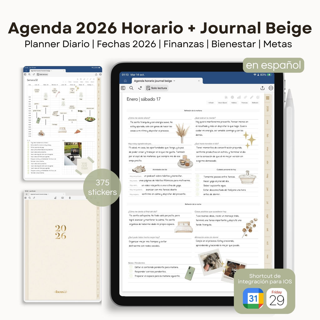 Agenda Digital Beige 2026 Diaria - Diseño de página semanal